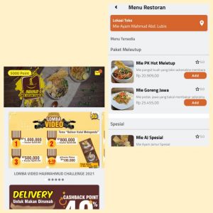 Aplikasi mie ayam jamur haji mahmud halaman utama dan daftar menu